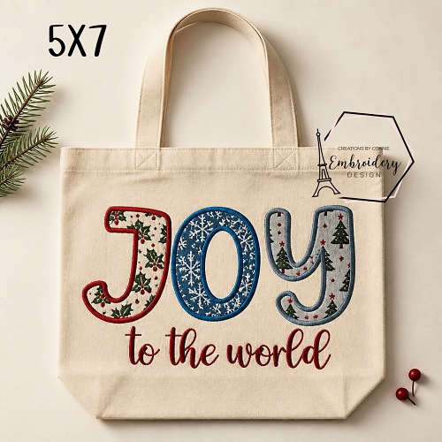 Joy to the World 2 Applique Embroidery Design - 5x7